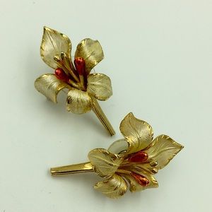 Set brooch earrings Giovanni Antonio Cerrito vintage 1950 era gold foil lily
